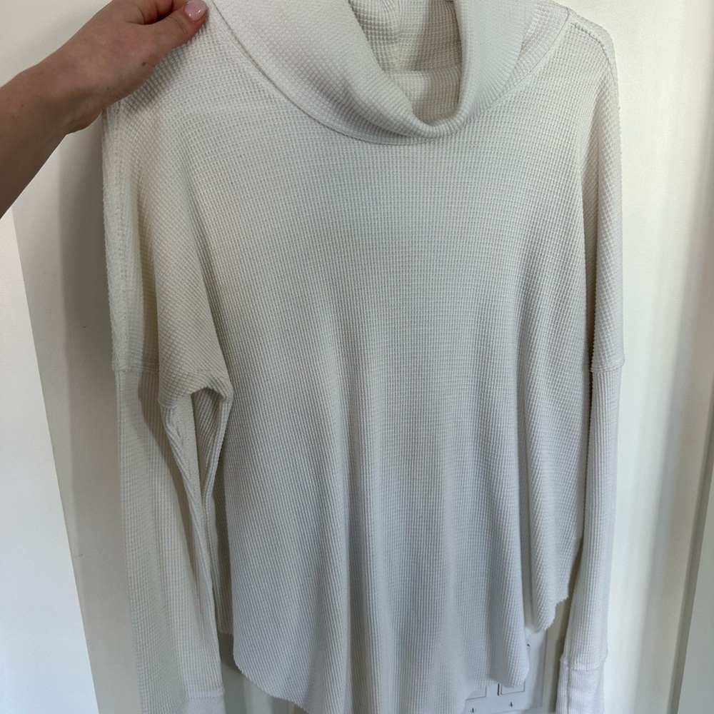 TNA Cream Waffle Knit Cowl Neck Pullover